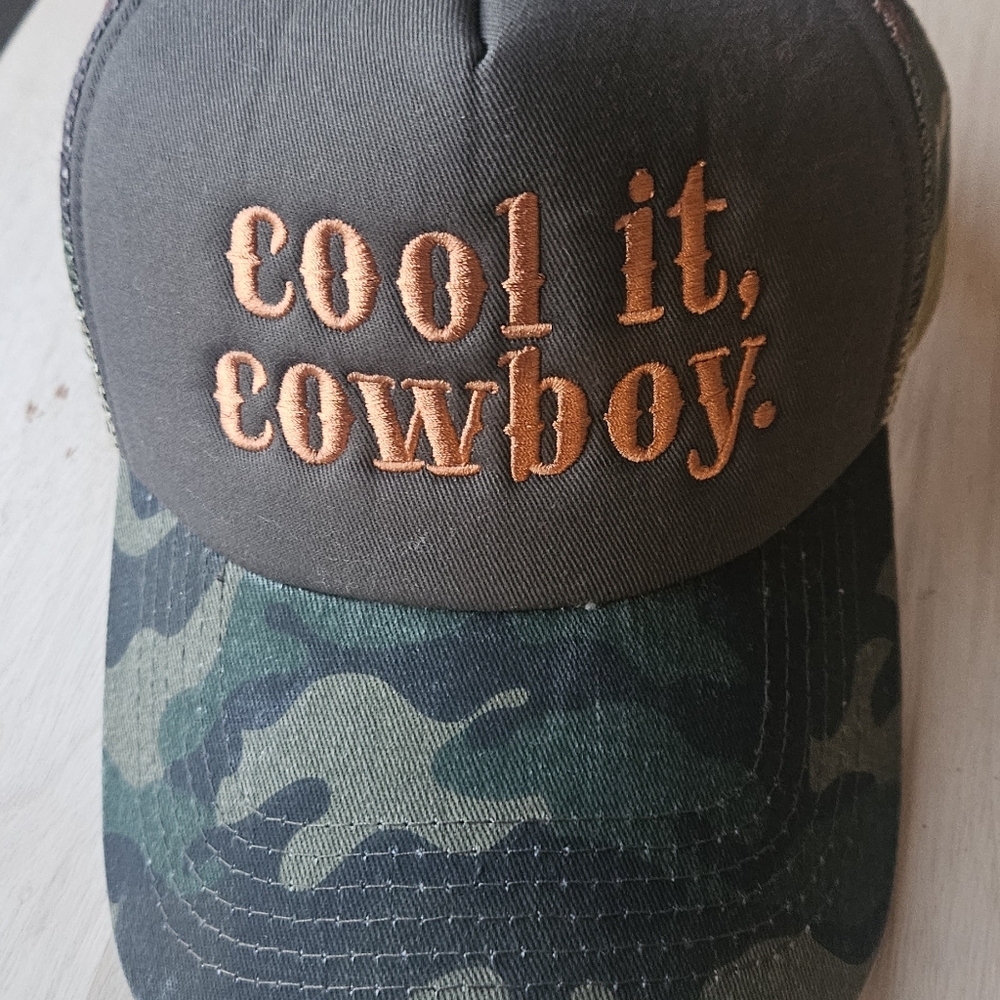 Cool Camo Trucker Hat with Orange Embroidery - Picture 6 of 6